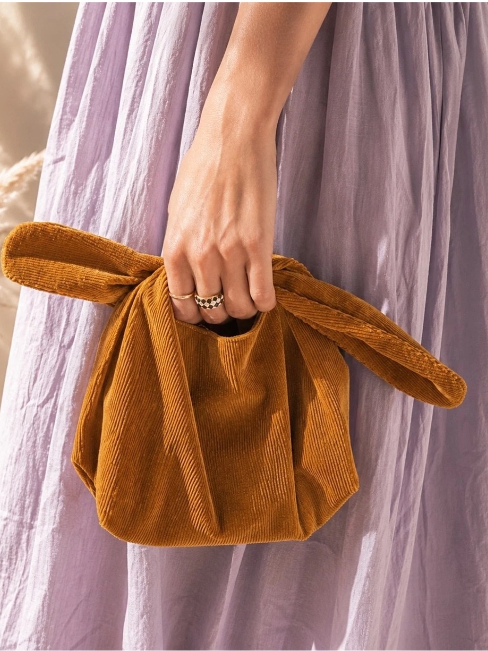 Merit Knot-Handle Corduroy Mini Bag in Brown